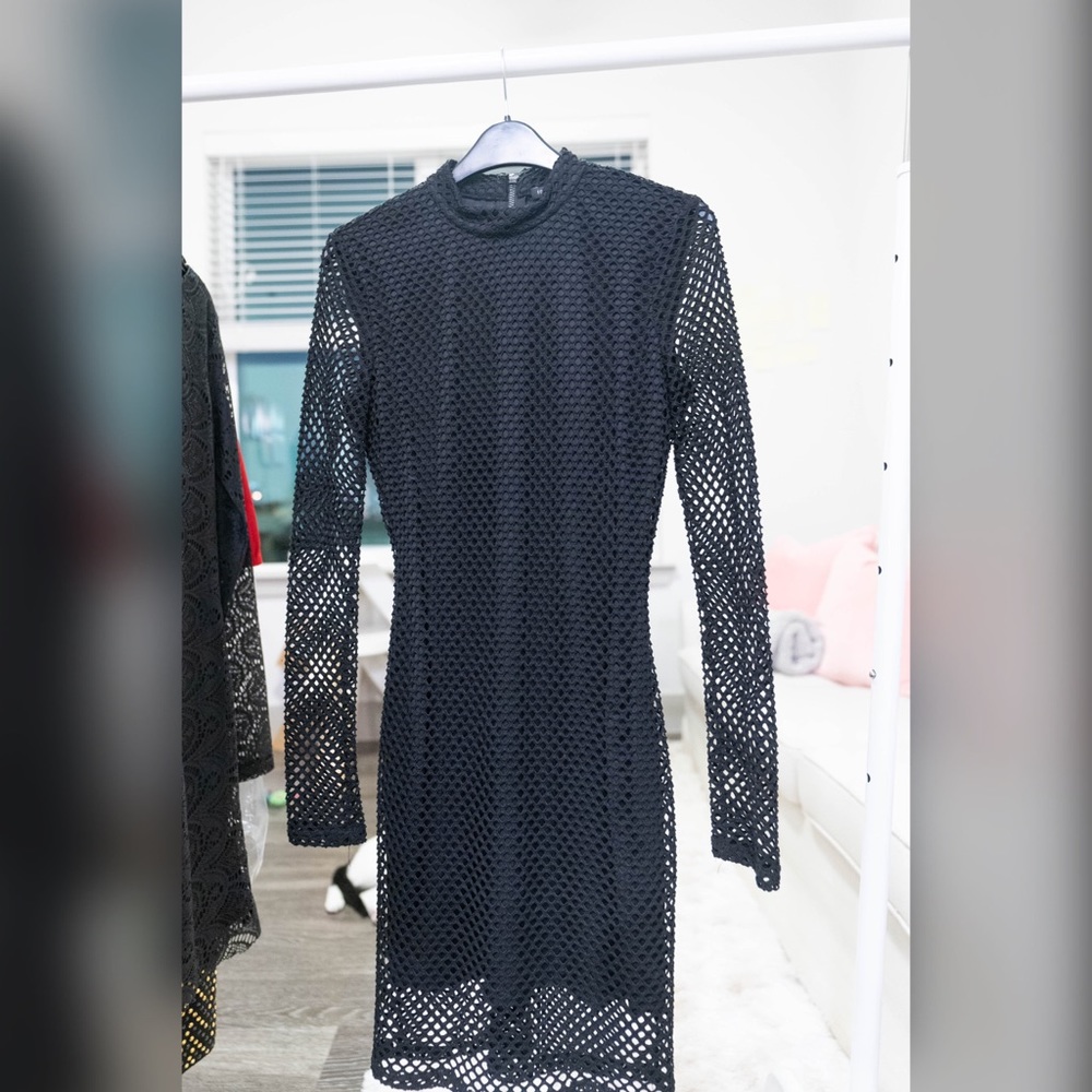 Mesh Long Sleeve Mini Dress